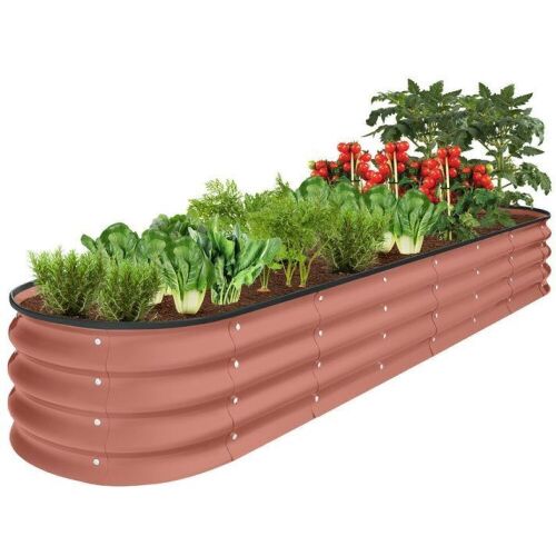 Outdoor Metal Raised Oval Garden Bed for Vegetables, Flowers - 8x2x1ft - Lot 851