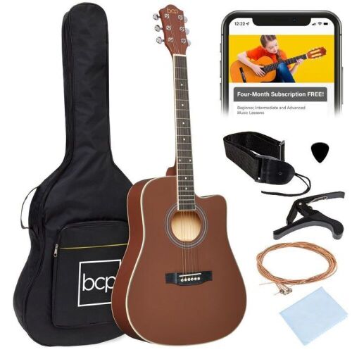 Full Size Beginner Acoustic Guitar Set with Case, Strap, Capo - 41in - Lot 859