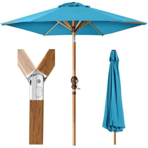 Outdoor Woodgrain Pattern Patio Umbrella Decoration w/ Tilt, Crank - 10ft - Lot 780