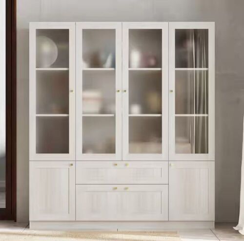 FUFU&GAGA Modern Style 70.9 in. H Gray Wood Grain Accent Storage Cabinet with 2-Drawers, Adjustable Shelves, Frosted Glass Doors - Lot 12WG