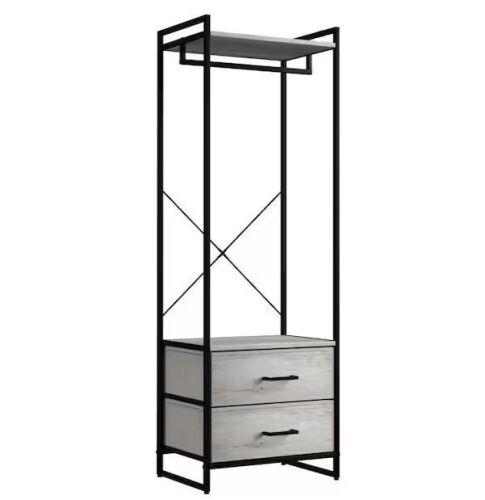 Sorbus Greige Steel Clothes Rack with Fabric Drawers and Wood Top 15.25 in. W x 70 in. H - Lot 138JF