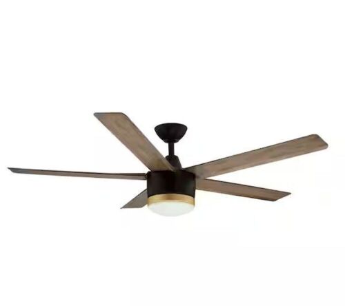 Home Decorators Collection Merwry 56 in. Integrated LED Indoor/Outdoor Matte Black Ceiling Fan with Light Kit and Remote Control - Lot 715JF