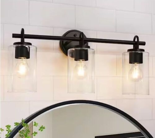 Modern Black Bathroom Vanity Light with Cylinder Clear Glass Shades 22 in. - Lot 900JF