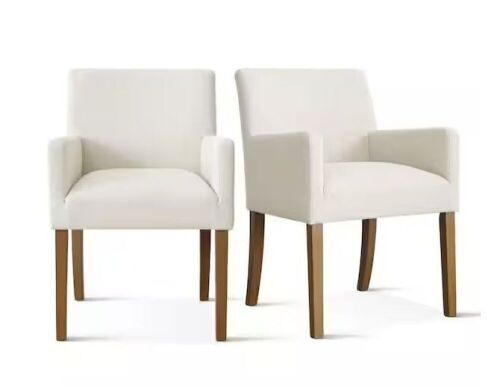 LAOTIES Cream Linen Upholstered Armchair, Set of 2 - Lot 131JF