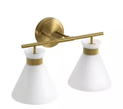 KAISITE 17.3 in. 2-Light Brushed Gold Vanity Light with Milk White Glass Shade  - Lot 717JF