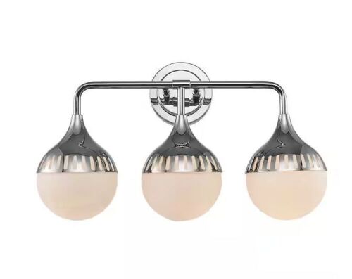 Monteaux Lighting 3-Light Chrome Bathroom Vanity Light Fixture with Opal Glass Shades - Lot 719JF
