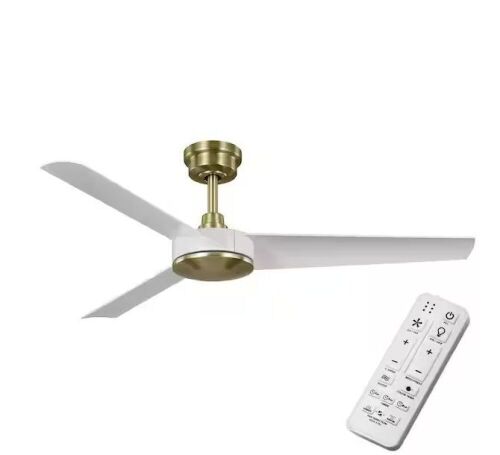 Hampton Bay Titan 52 in. Indoor/Outdoor Covered Matte White with Brass Accents Ceiling Fan with Remote and DC Motor - Lot 720JF