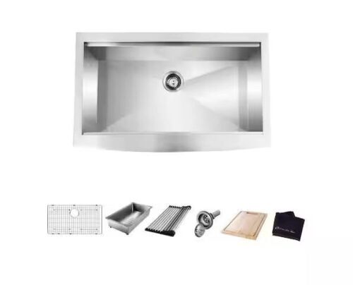 Glacier Bay Zero Radius 33 in. Apron-Front Single Bowl 18 Gauge Stainless Steel Kitchen Sink with Accessories - Lot 68JF