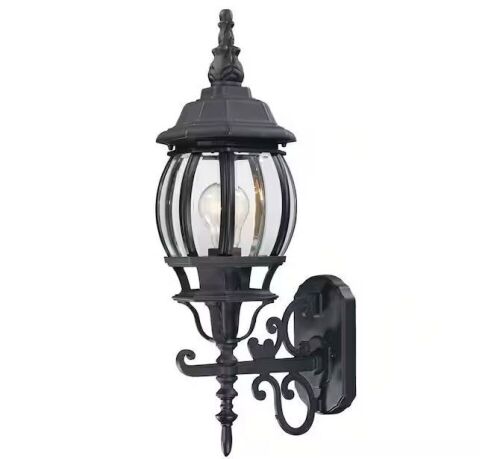Lot of (4) Volume Lighting Black Hardwired Outdoor Coach Light Post Sconce with Clear Beveled Glass Shade - Lot 723JF