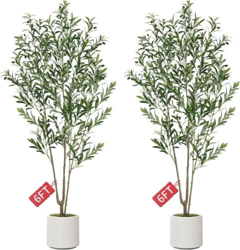 6' Faux Olive Tree with Tall Pot, Set of 2  - Lot 960WG