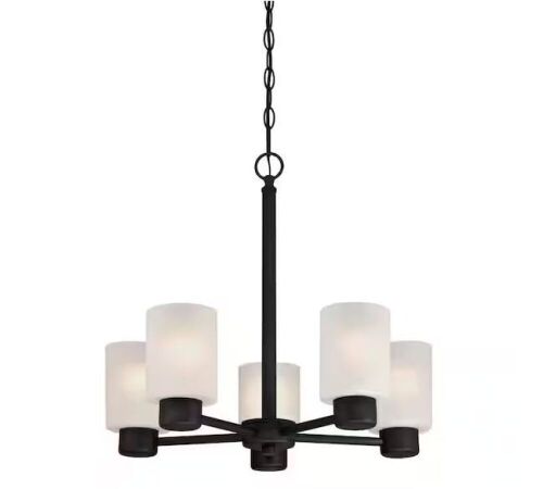 Westinghouse Sylvestre 5-Light Oil Rubbed Bronze Chandelier with Frosted Glass Shades - Lot 1023JF