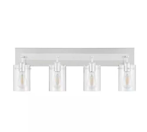 Hampton Bay Regan 29.25 in. 4-Light Chrome Bathroom Vanity Light with Clear Glass Shades - Lot 1024JF