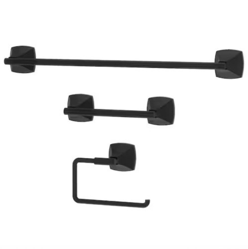 Pfister Bellance 3-Piece Bath Hardware Set with 18 in. Towel Bar Towel Ring and Toilet Paper Holder in Matte Black - Lot 1055JF