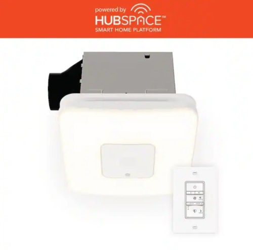 Commercial Electric 80 /110 CFM Ceiling Mount Room Side Installation Smart Bathroom Exhaust Fan and Bluetooth Speaker Powered by Hubspace - Lot 38JF