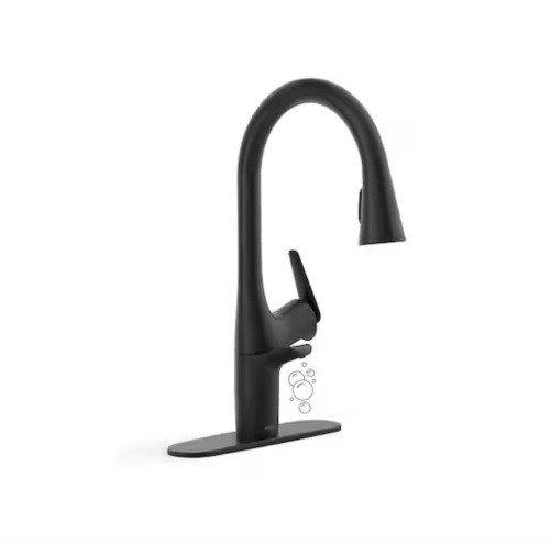 Kohler Safia 1-Handle Pull Down Sprayer Kitchen Faucet with Integrated Soap Dispenser in Matte Black - Lot 45JF