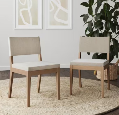 Nathan James Set of 2 Linus 19 in. Modern Upholstered Dining Chair with Solid Wood Wire-Brushed Legs, Natural Flax/Brown - Lot 57JF