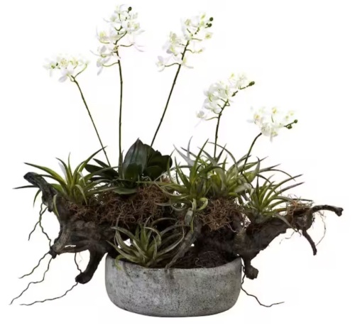 Nearly Natural Artificial Orchid and Succulent Garden with Driftwood and Decorative Vase - Lot 1028JF