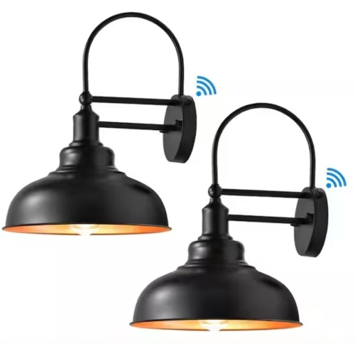 HKMGT 15.7 in. Black and Gold Dusk to Dawn Farmhouse Outdoor Hardwired Wall Barn Light Sconce with No Bulbs Included (2-Pack) - Lot 1086JF