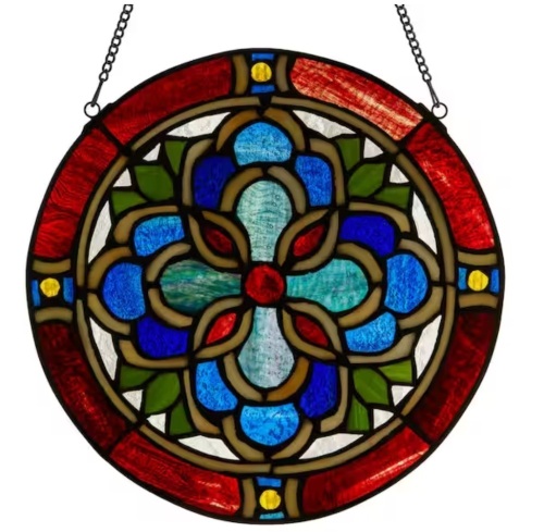 River of Goods Circular Geometric Multicolor Stained Glass Window Panel - Lot 1078JF