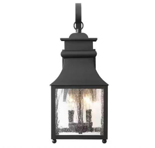 Home Decorators Collection Rainbrook 18 in. 2-Light Matte Black Outdoor Wall Light Fixture Sconce with Seeded Glass - Lot 1074JF