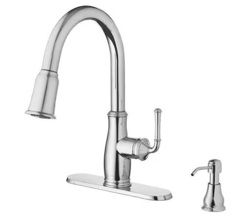 Glacier Bay Kagan Chrome 15 in. H Pull Down Sprayer Kitchen Faucet with 360° Swivel Spout - Lot 1090JF
