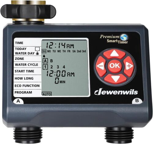  DEWENWILS 2 Zone Programmable Hose Timer with Automatic/Rain Delay/Manual Mode - Lot 1000