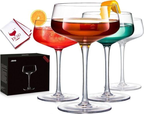 JBHO Crystal Coupe Cocktail Glasses, 10 Oz, Set of 4 - Lot 1008