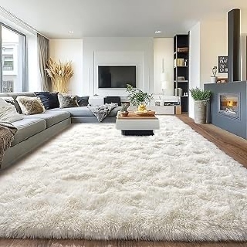 cream/ Off White Shag Rug unknown size (stock Image may Differ from Item) - Lot 300