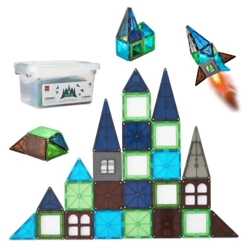 32-Piece Kids Mini Magnetic Tiles Educational STEM Toy Set w/ Carrying Case - Lot 574
