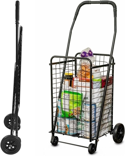 DMI Utility Cart with Wheels to be used for Shopping, Grocery, Laundry and Stair Climber Cart, Weighs 7.5 Pounds but holds up to 90 Pounds, Compact and Foldable, Black - Lot 2057