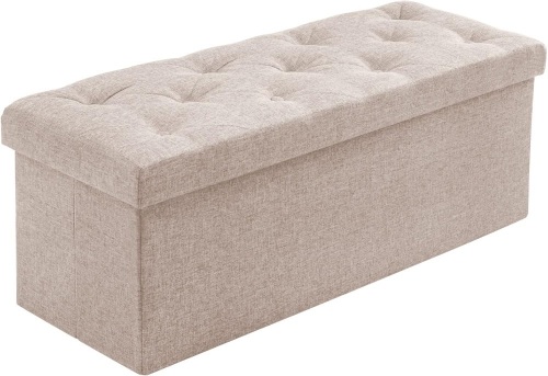 BRIAN & DANY 43 inch Ottoman with Storage, Linen Storage Ottoman Bench, Folding Ottoman Storage for Bedroom and Living Room - Beige - Lot 2058
