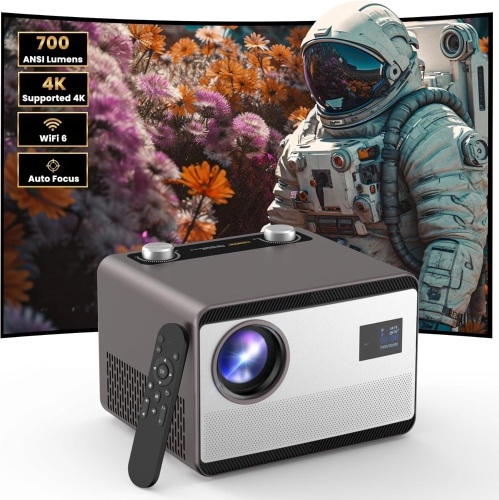 GROVIEW Fully Sealed Projector 700 ANSI 4k Projector with WiFi and Bluetooth, Native 1080P Outdoor Projector with Auto Focus/Keystone, 50% Zoom, Compatible with iOS/Android/PC/TV Stick - Lot 2059
