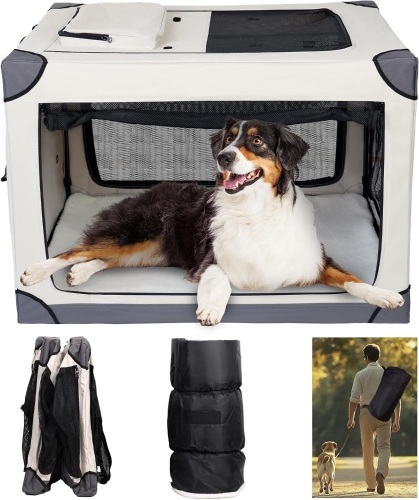 36 Inch Foldable Dog Crate - Portable Pet Travel Crate Kennel for Large Dog, 4-Door Crate with Mesh Windows, Indoor & Outdoor - Lot 2060