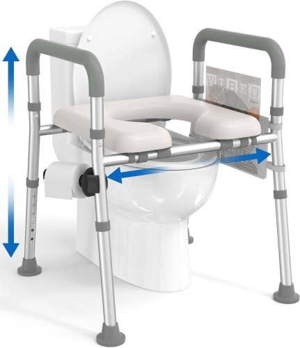 Raised Toilet Seat with Handles, Toilet Seat Riser for Seniors with Adjustable Height & Width, FSA HSA Eligible 400lb Handicap Elevated Toilet Seat for Elderly, Pregnant, Fit Any Toilet - Lot 2062