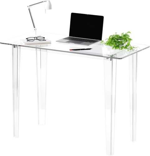 Acrylic Desk, Modern Study Table for Home Office - Extended Surface Multi-Purpose Console & Entryway Table, Sturdy Lightweight Design (42.5-inch, Clear) - Lot 2064