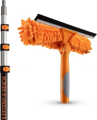 Window Washing Kit - 30+ Foot Reach // Window Cleaning Tool & Squeegee with Telescopic Extension Pole // Best Indoor Outdoor Equipment - Lot 2067