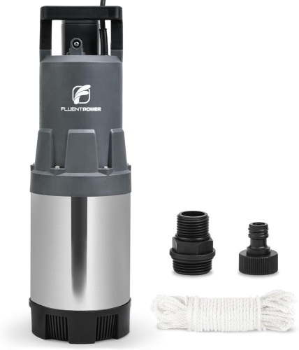 FLUENTPOWER Deep Well Submersible Pump, 1.5HP 115V, 1700GPH, 147' Head, Automatic On/Off Water Pump with 49ft Cord, Stainless Steel, for Garden Home Watering and Farmland Irrigation - Lot 2073
