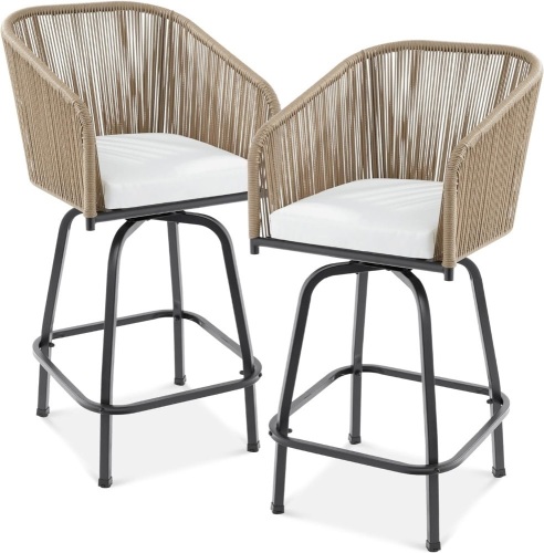 Best Choice Products Set of 2 Woven Wicker Swivel Barstools - Lot 2249