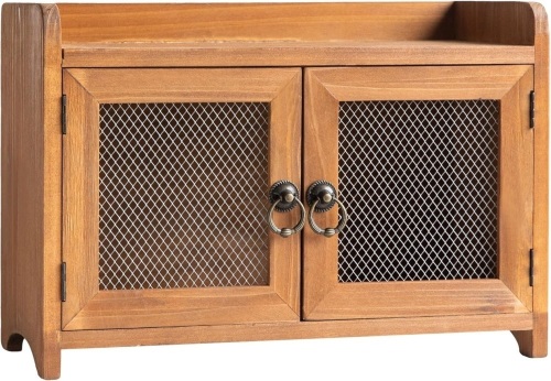 COLLECTIVE HOME - Storage Cabinet, Mini Countertop Cabinet, Wood Organizer for Kitchen Living Room Bedroom Bathroom Office with Magnetic Door, 14.5 x 6.5 x 10 (Brown) - Lot 2259