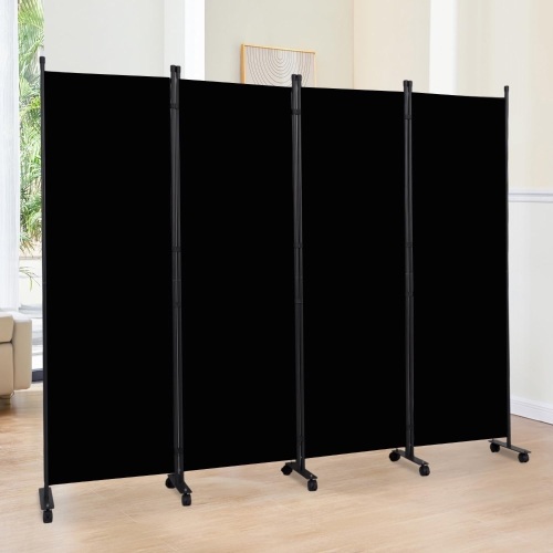 Room Divider 6FT Room Partition with Lockable Wheels,4 Panel (Thicked Metal Base) Room Dividers, Freestanding Indoor Folding Privacy Screens, Portable Fabric Wall Divider for Room Separation, Black - Lot 2269