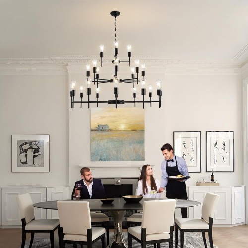 Modern Farmhouse Chandelier 24 Light Large Black - Lot 2284