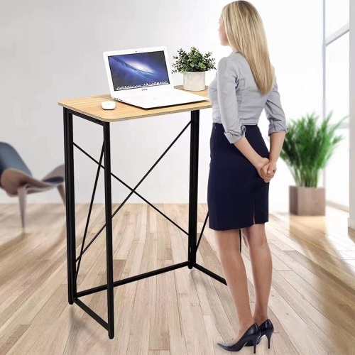 Folding Laptop Computer Desk, Standing Desk, 31in Small Desk for Sitting or Standing, No Need to Assembly, Suitable for Home, Office, Writing (Wood Board Color) - Lot 2292