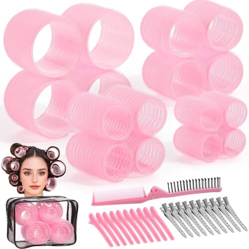 4 Sizes Rollers Hair Curlers, 38 Pcs Set Self Grip Curlers with Clips, Storage Bag, for Long Short Hair Bangs - Lot 2315