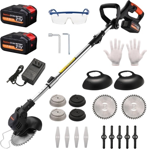 21V Electric Weed Eater, Cordless Brush Cutter Trimmer with Adjustable Pole & Battery-Powered, Lightweight & Low Noise, Foldable 3-in-1 Weed Wacker for Outdoor, Garden and Yard Use - Lot 2326