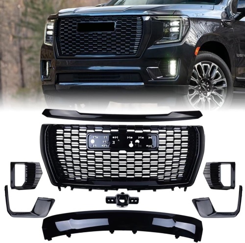 Grille Set 8pcs Compatible with 2021-2024 GMC Yukon/Yukon XL Denali Front Upper Grill Upper Lower Hood Molding Trim Camera bracket Fog Light Bezel Fog Light Covers Gloss Black Kit - Lot 2332