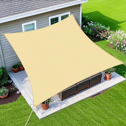 Amagenix Sun Shade Sail 16'X20' Curved Edge Outdoor Shade Canopy Beige Breathable 95% UV Block Shade Cloth for Patio Garden Backyard (We Make Custom Size) - Lot 2334