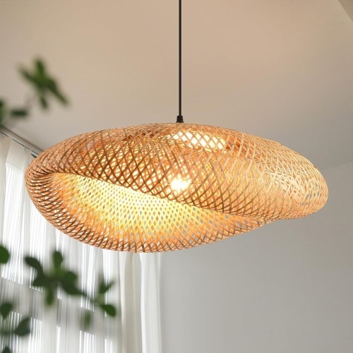 23.64in Bamboo Chandelier Boho Rattan Pendant Lighting Large Wicker Light Fixtures Bohemian Hand-Woven Hanging Ceiling Lights for Kitchen Island Dining Living Room Restaurants Bedroom Cafe - Lot 2335