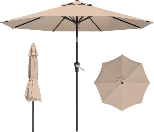 10 FT Patio Umbrella for Outdoor, Outdoor Table Umbrella with Push Button Tilt and Crank, Outdoor Patio Umbrellas with 8 Sturdy Ribs, Patio Umbrellas for Market, Garden, Pool (Beige) - Lot 2337