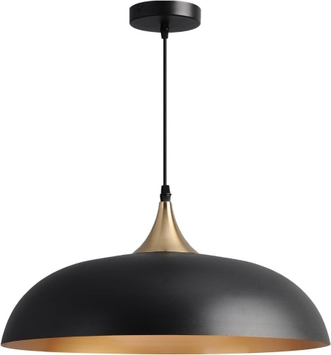 Eustace 17.7'' Farmhouse Vintage Pendant Lighting,Black and Gold Large Pendant Light Fixtures,Dome Metal Chandelier for Kitchen Island, Hallway, Dining Room, Bedroom - Lot 2350