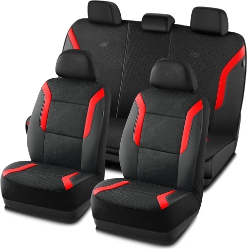 Skechers Memory Foam Car Seat Covers, Air Cool Mesh Thick Seat Covers, Car Seat Protector Full Sets, Airbag Compatible, Automotive Comfort Protection for Most Cars,Vans,Trucks, SUVs,Red - Lot 2352